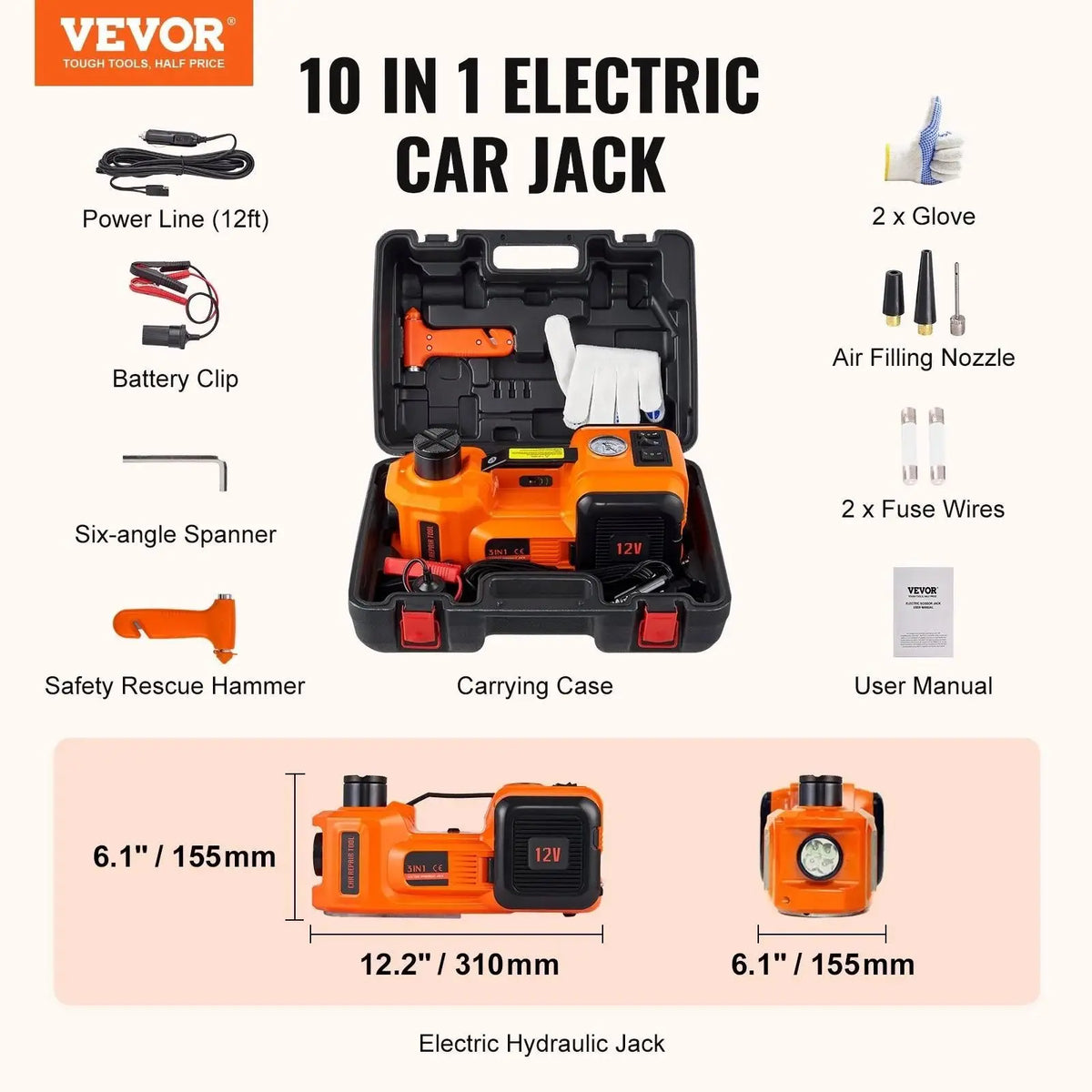 Electric Car Jack Set 5 Ton – Hydraulic Lift with Inflator & LED Light
