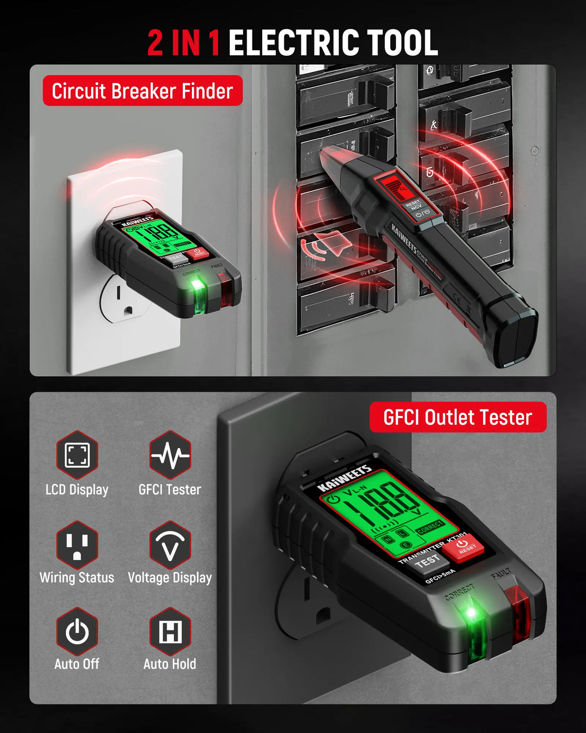 Circuit Breaker Finder Kit KT301 – GFCI Tester & NCV Voltage Detector