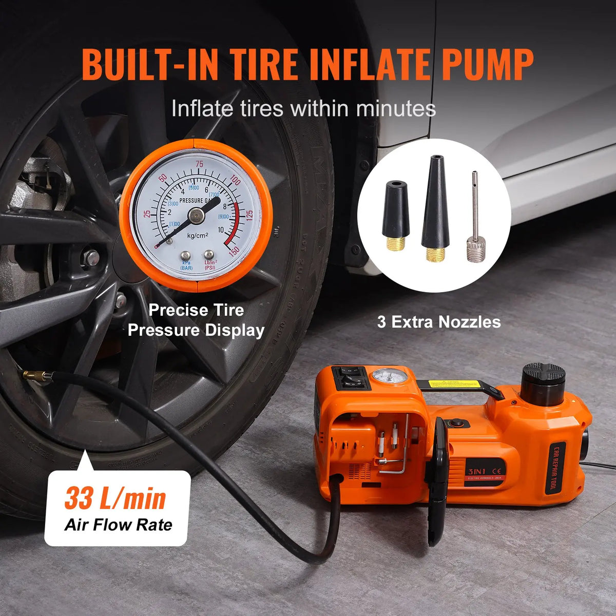 Electric Car Jack Set 5 Ton – Hydraulic Lift with Inflator & LED Light