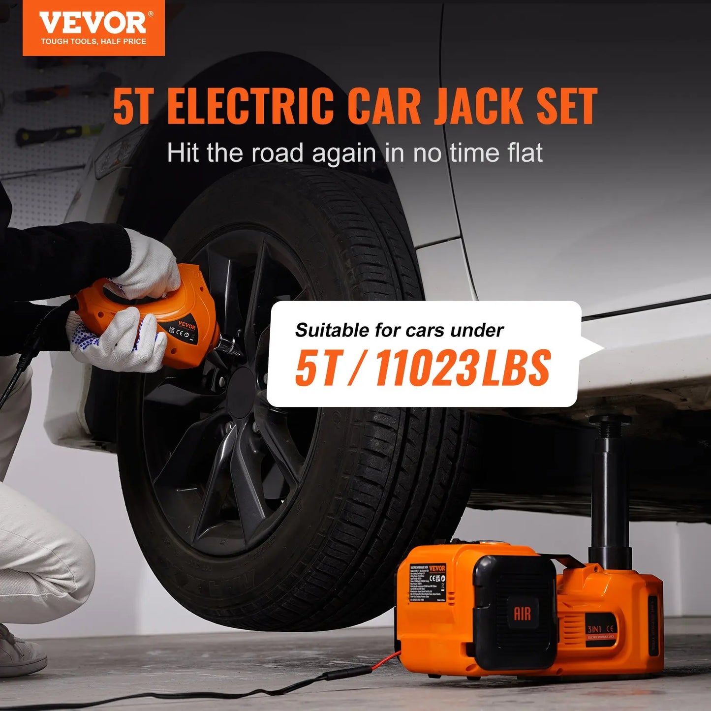 Electric Car Jack Set 5 Ton – Hydraulic Lift with Inflator & LED Light