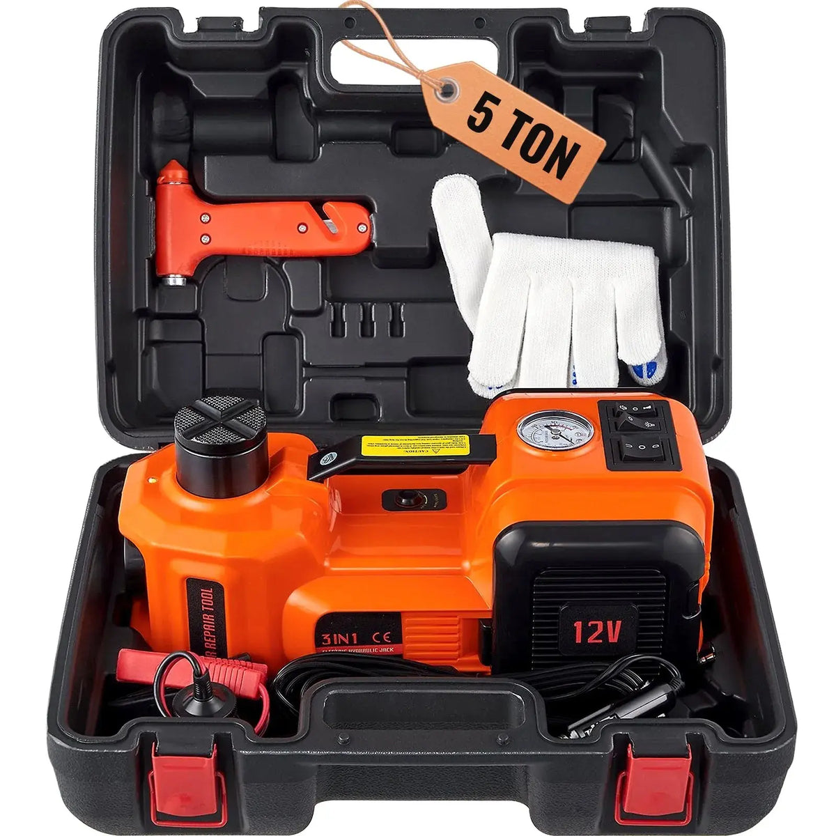 Electric Car Jack Set 5 Ton – Hydraulic Lift with Inflator & LED Light